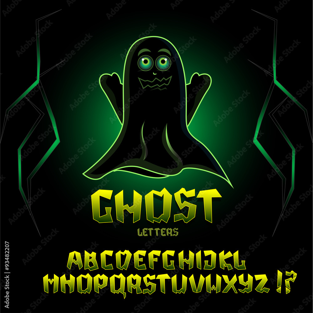Ghost letters, mystical font, vector alphabet letters with scary ghost ...