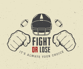 Wall Mural - American football or rugby motivation with helm, fists 