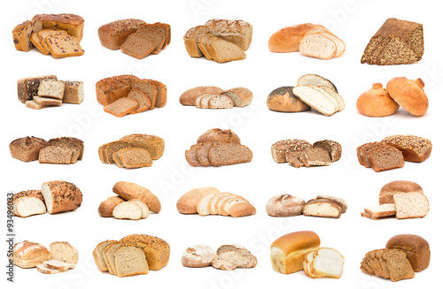 Plakat Collection of various bread. Isolated over white background
