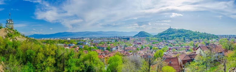 aerial view of bulgarian city plovdiv, which is famous for its old town and relics from ancient rome. because of its cultural heritage it became european capital of culture 2017.