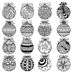 Wall Mural - Hand drawn Christmas balls zentangle style for coloring book.