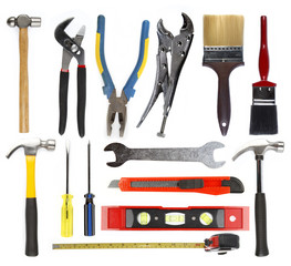 Poster - Assortment of work tools isolated on white