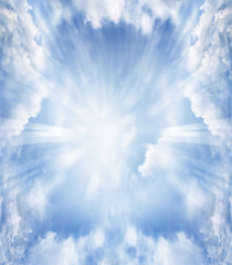bright rays of light in blue sky