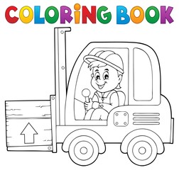 Wall Mural - Coloring book fork lift truck theme 1