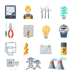 Wall Mural - Electricity and power industry icons flat vector set