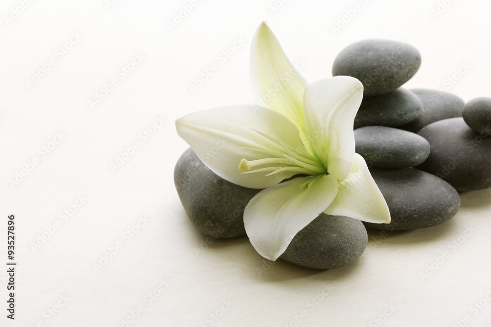Spa stones with flower isolated on white