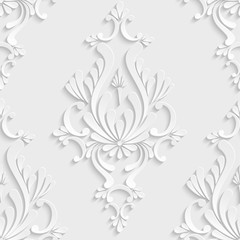 Wall Mural - 3d floral damask seamless pattern