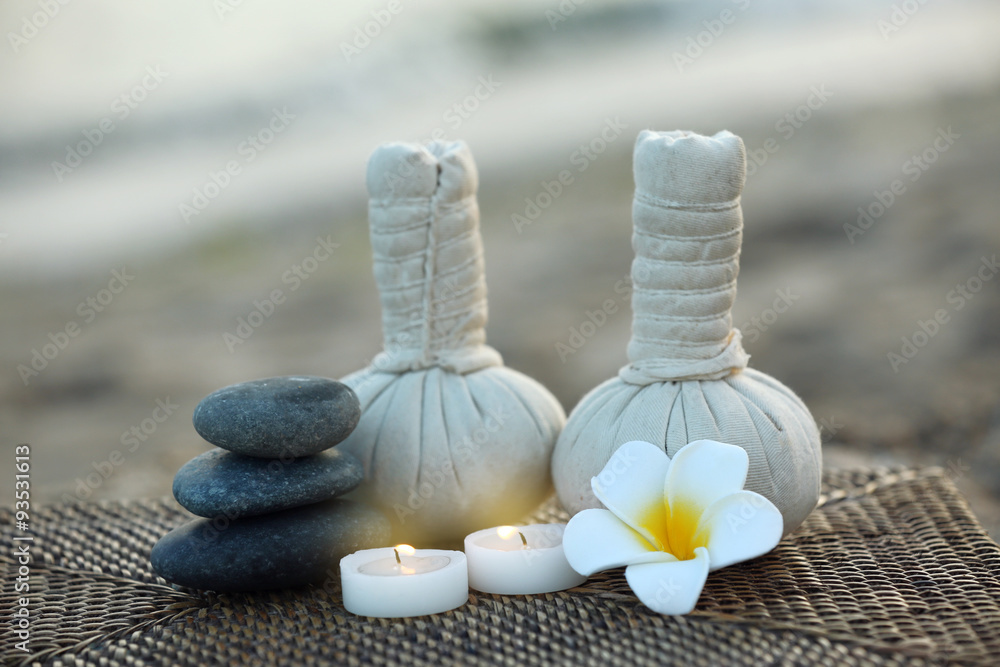 Composition of massage balls and pebbles