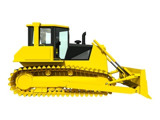 Wall Mural - Three-dimensional raster illustration of a bulldozer. Yellow