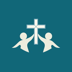 Church logo. Silhouettes of people holding up a cross