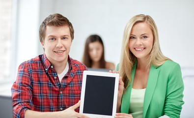 Wall Mural - group of happy high school students with tablet pc