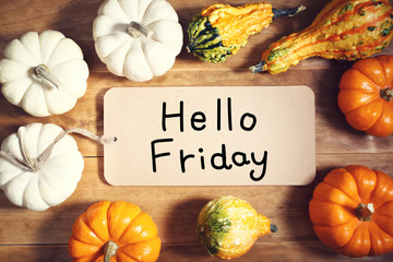 Wall Mural - hello friday message with colorful pumpkins