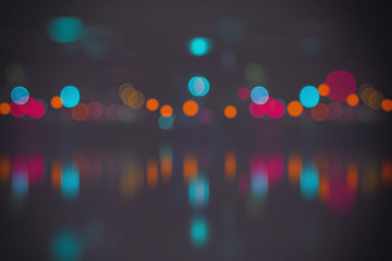 Wall Mural - blurred city lights with bokeh on water