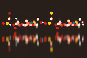 Wall Mural - blurred city lights with bokeh on water