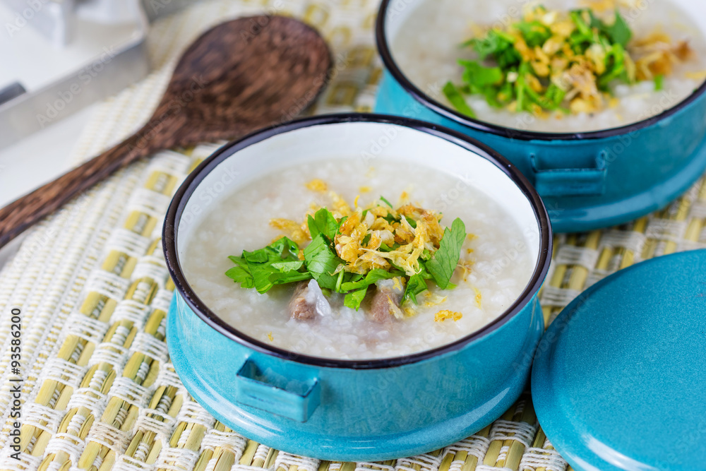 Rice congee mixed with meat Stock Photo | Adobe Stock