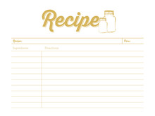 Golden Colored Recipe Card With Mason Jar. Template. Vector Design. 