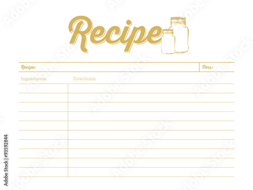 Cuadros en Lienzo Golden colored recipe card with mason jar
