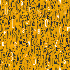 Aufkleber - Seamless letters pattern. On yellow paper texture. Different han