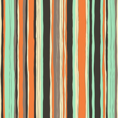 Wall Mural - Abstract retro colors stripes pattern. Seamless hand-drawn lines