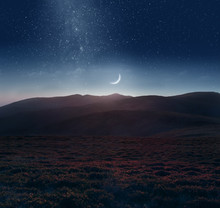 Crescent Moon Over The Mountains
