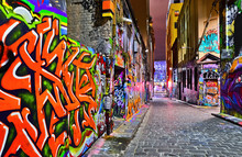 View Of Colorful Graffiti Artwork At Hosier Lane In Melbourne