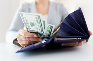 Sticker - close up of woman hands with wallet and money