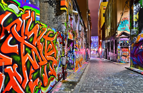 View of colorful graffiti artwork at Hosier Lane in Melbourne © Javen