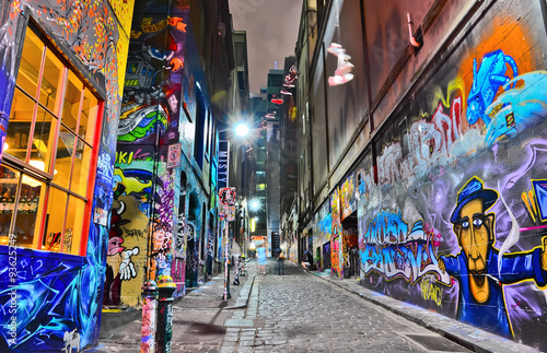 Nowoczesny obraz na płótnie View of colorful graffiti artwork at Hosier Lane in Melbourne