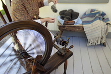 Pioneer Historic Woman Spinning Wheel Making Yarn