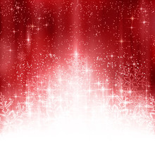 Red White Christmas Background With Lights And Snowflakes