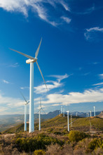Wind Turbines Generating Electricity On A Remote Hilltop In Spain