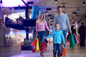 Wall Mural - young family with shopping bags