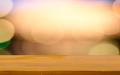 Wall Mural - Wood table top bokeh gold