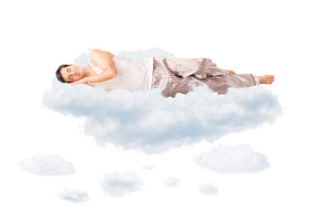 Sticker - Young joyful man sleeping on a cloud