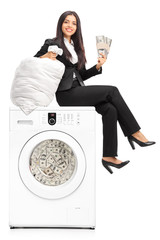 Sticker - Businesswoman laundering money in a washing machine