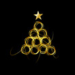 Vector Abstract Golden Christmas Tree with streamers bright on b