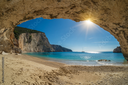 Fototapeta na szkło Piękne letnie białe Porto Katsiki plaża na Morzu Jońskim Lefkas