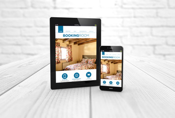 Wall Mural - booking web on tablet and smart phone