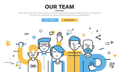 Wall Mural - flat line design style modern vector illustration concept for business people teamwork, human resour