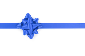 blue ribbon with gift bow isolated on white