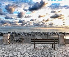 Sunset With Bicycle To Chiavari Seafront