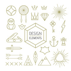 Wall Mural - design element set outline line art shapes