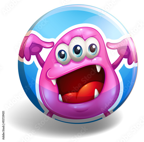 Fototapeta na wymiar Pink monster on round badge