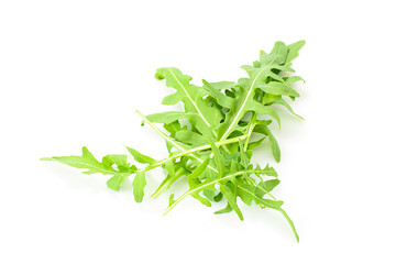 Green Fresh Arugula on White Background