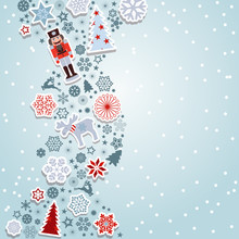 Merry Christmas. Christmas Vector Elements: Snowflakes, Reindeer, Nutcracker, Christmas Tree And Moose