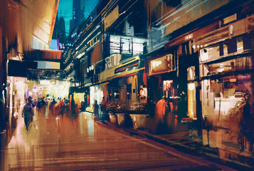 colorful painting of night street.illustration