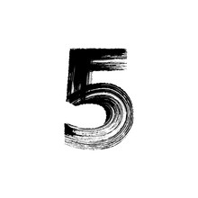Number Five 5 Hand Drawn With Dry Brush