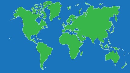 simplicity outline world map on blue background. vector illustration.