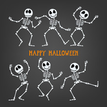 Halloween Skeleton With Assorted Expressions, Vector Illustration.