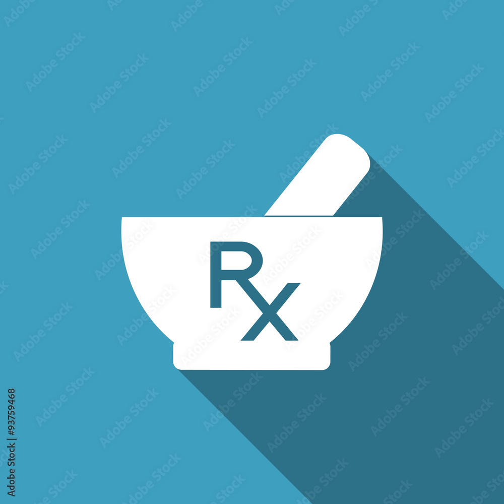 Vector mortar and pestle with Rx - prescription sign. Pharmacy symbol.  Mortar and pestle with Rx on blue background. Flat style design. Stock  Vector | Adobe Stock, image size:1000x1000